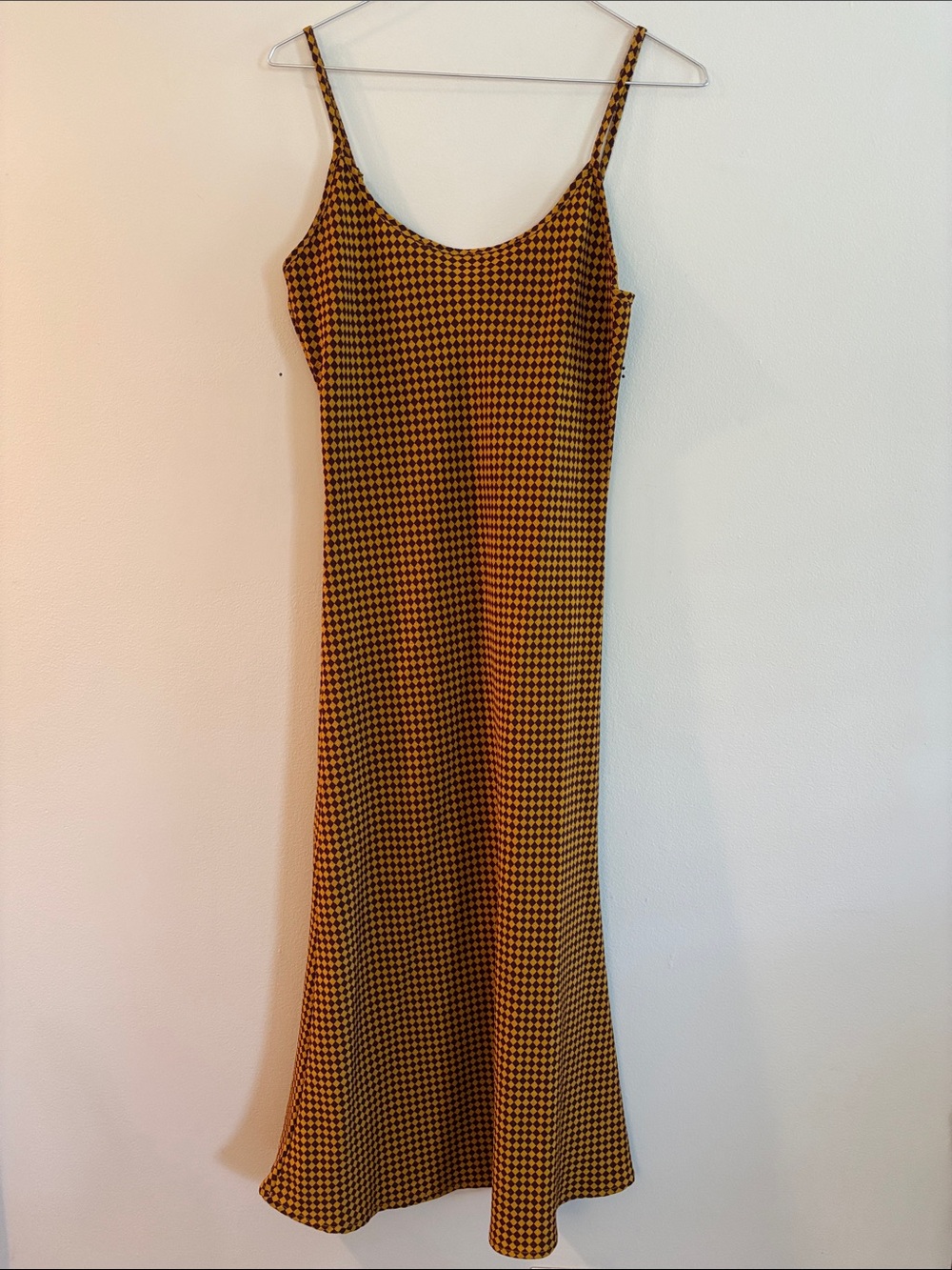 Lisa Says Gah Mustard and Red Houndstooth Slip Maxi Dress